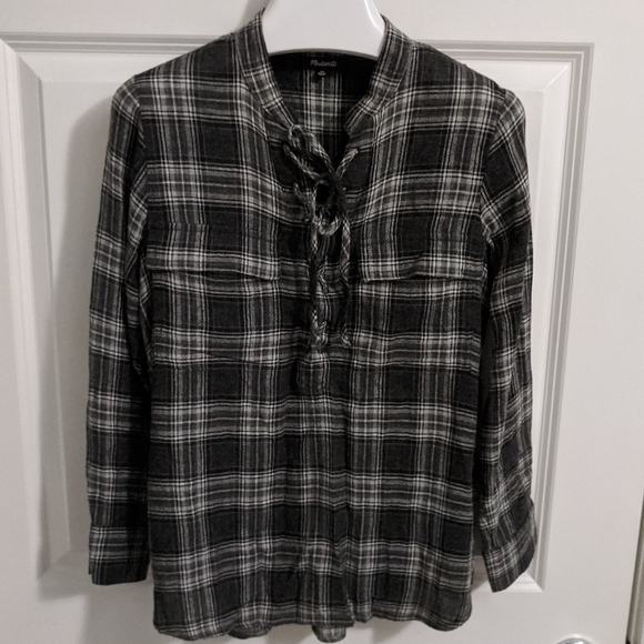 Madewell Terrace Wool-Blend Lace-Up Plaid Shirt XS - Picture 4 of 5